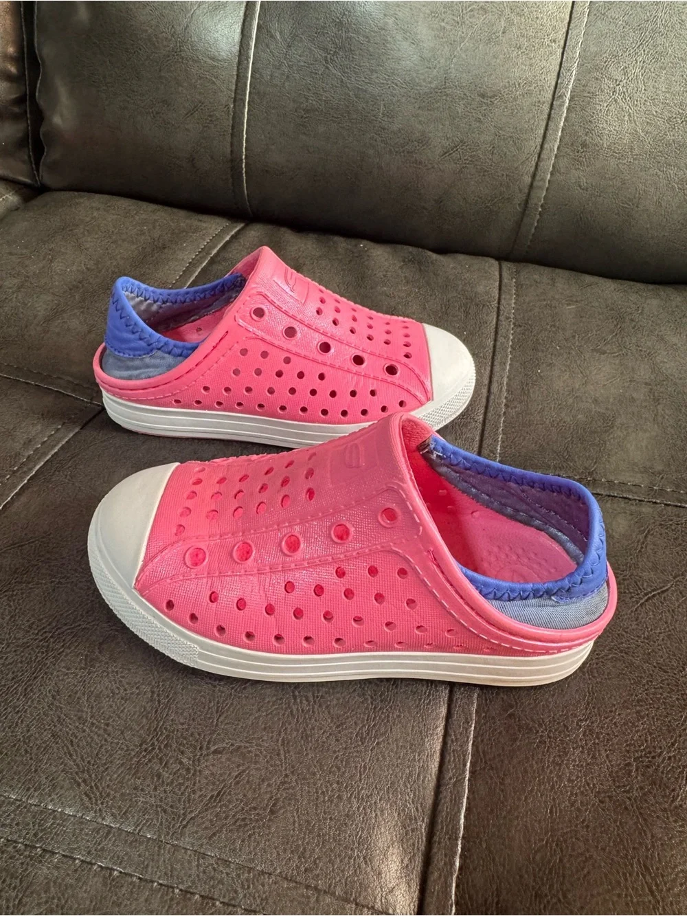 Skechers Kids Pink Slip-On Ventilated Sneakers with Purple Trim